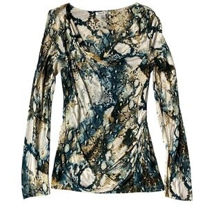 Kenneth Cole Y2K Goblincore Fairy Grunge Snakeskin Long Sleeve Top Women M Green